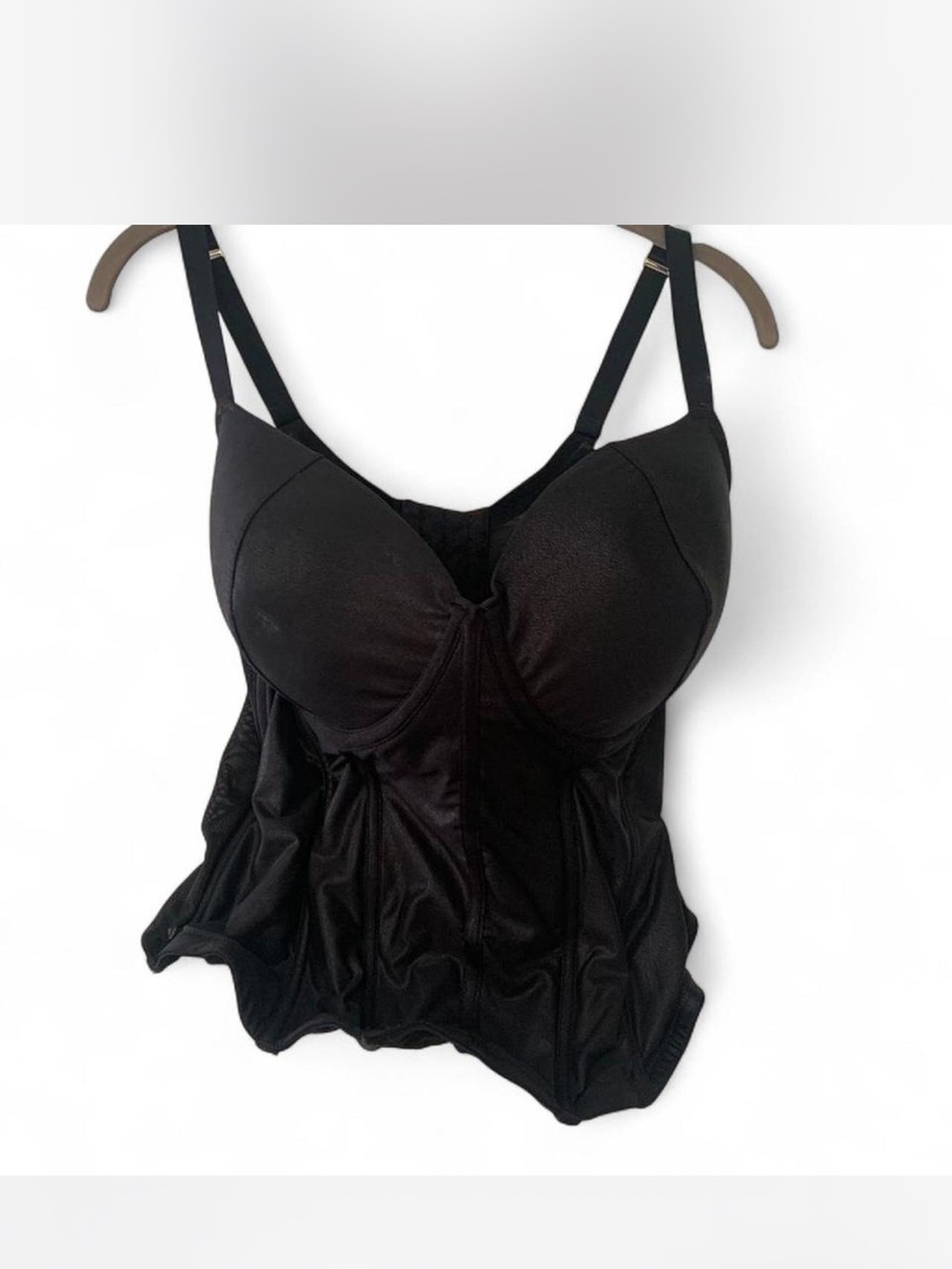 Coquette Black corset  Top with adjustable straps, boning and underwire Size L